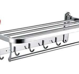 Towel organizer with shelf, rail and hooks - Image 2